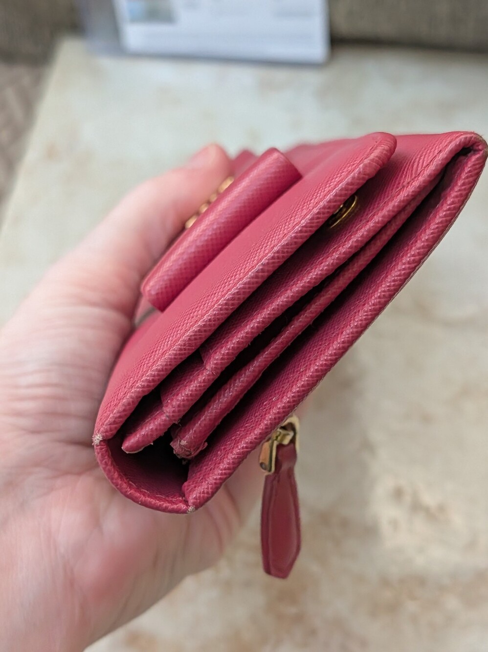 Prada Pink Saffiano Leather Bow Continental Wallet with COA EUC - Picture 6 of 11